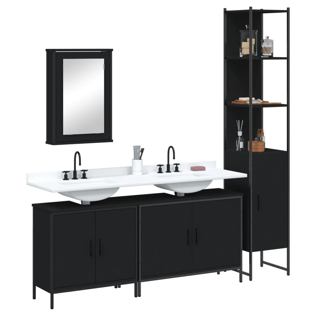 vidaXL 4 Piece Bathroom Furniture Set Black Engineered Wood