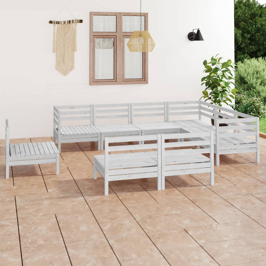 vidaXL 9 Piece Garden Lounge Set Solid Pinewood White