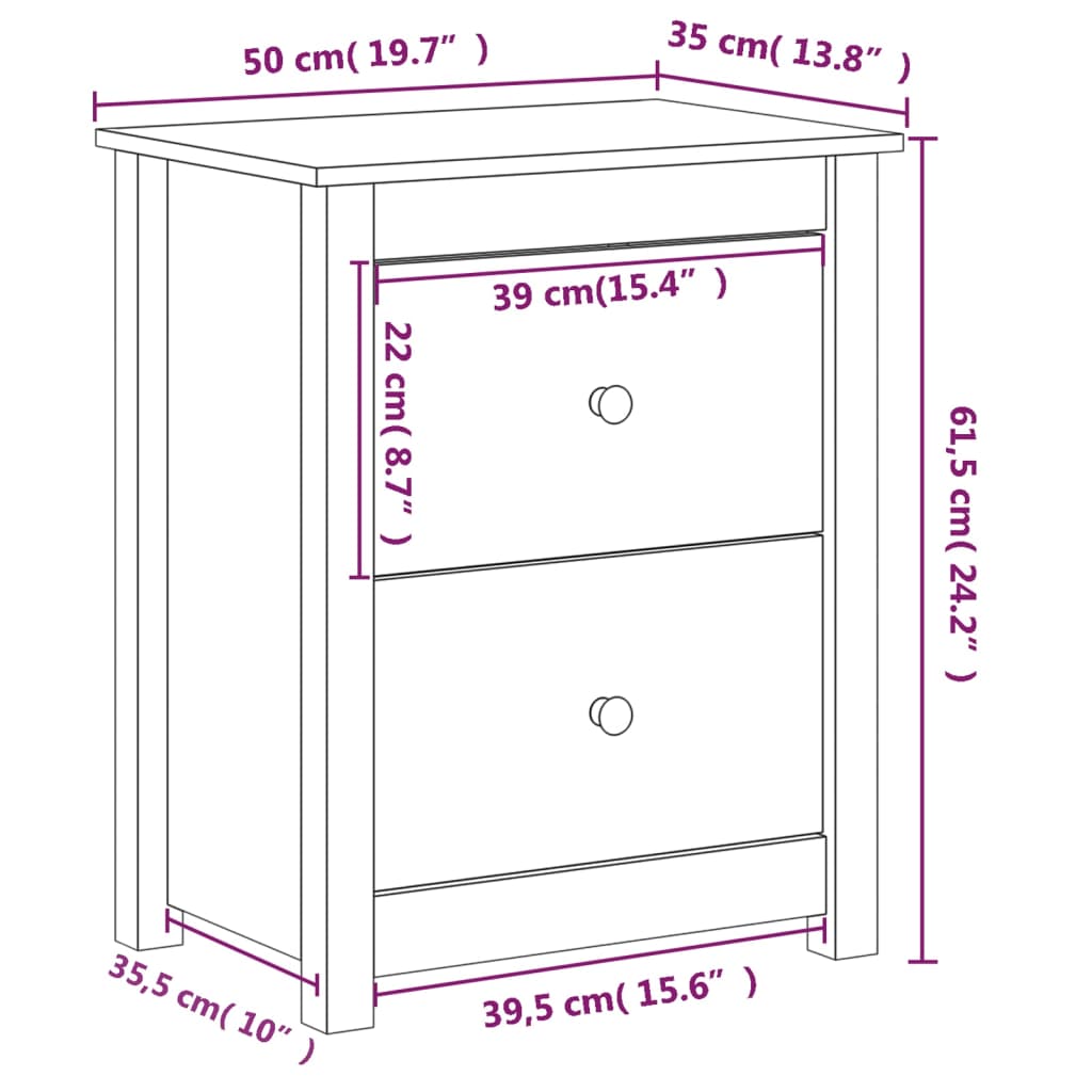 vidaXL Bedside Cabinet Black 50x35x61.5 cm Solid Wood Pine