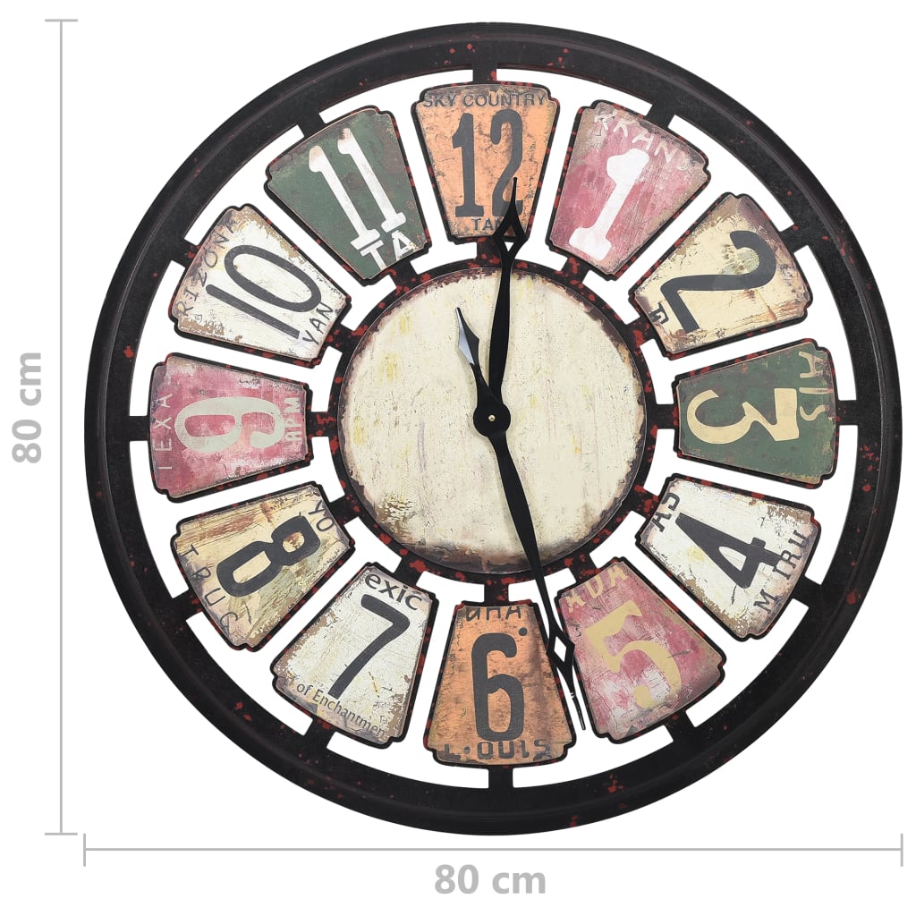 vidaXL Wall Clock Multicolour 80 cm MDF