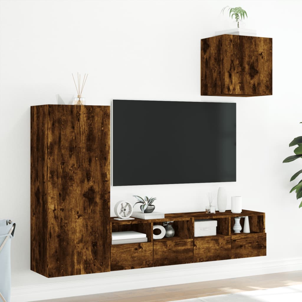 vidaXL 4 Piece TV Wall Units Smoked Oak Engineered Wood
