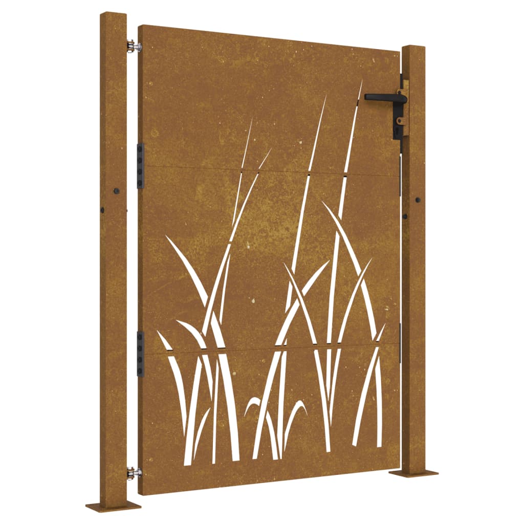vidaXL Garden Gate 105x130 cm Corten Steel Grass Design