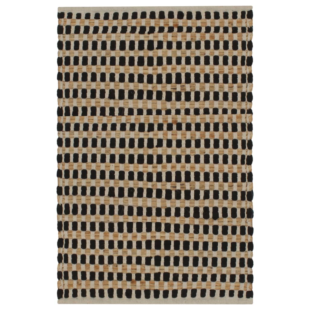 vidaXL Hand-Woven Jute Bathroom Mat Set Fabric Natural and Black