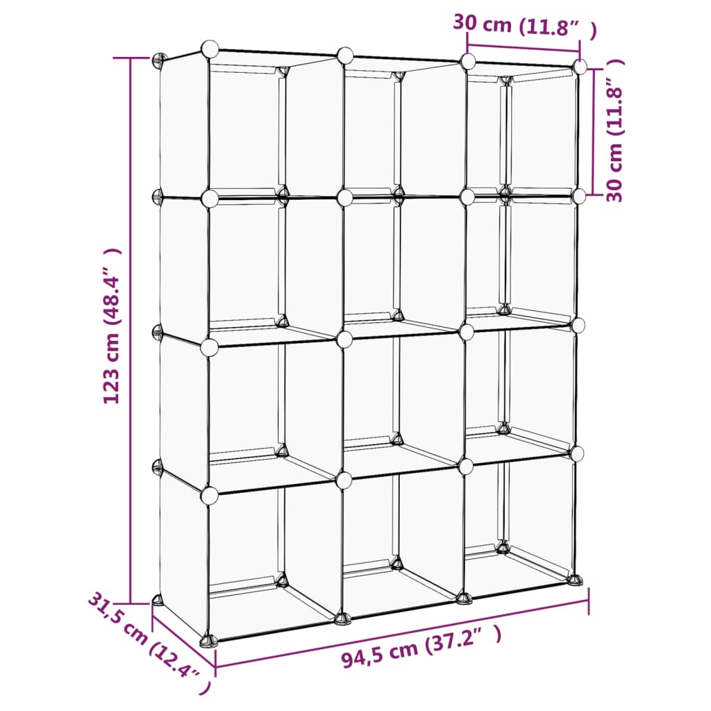 vidaXL Storage Cube Organiser with 12 Cubes Black PP