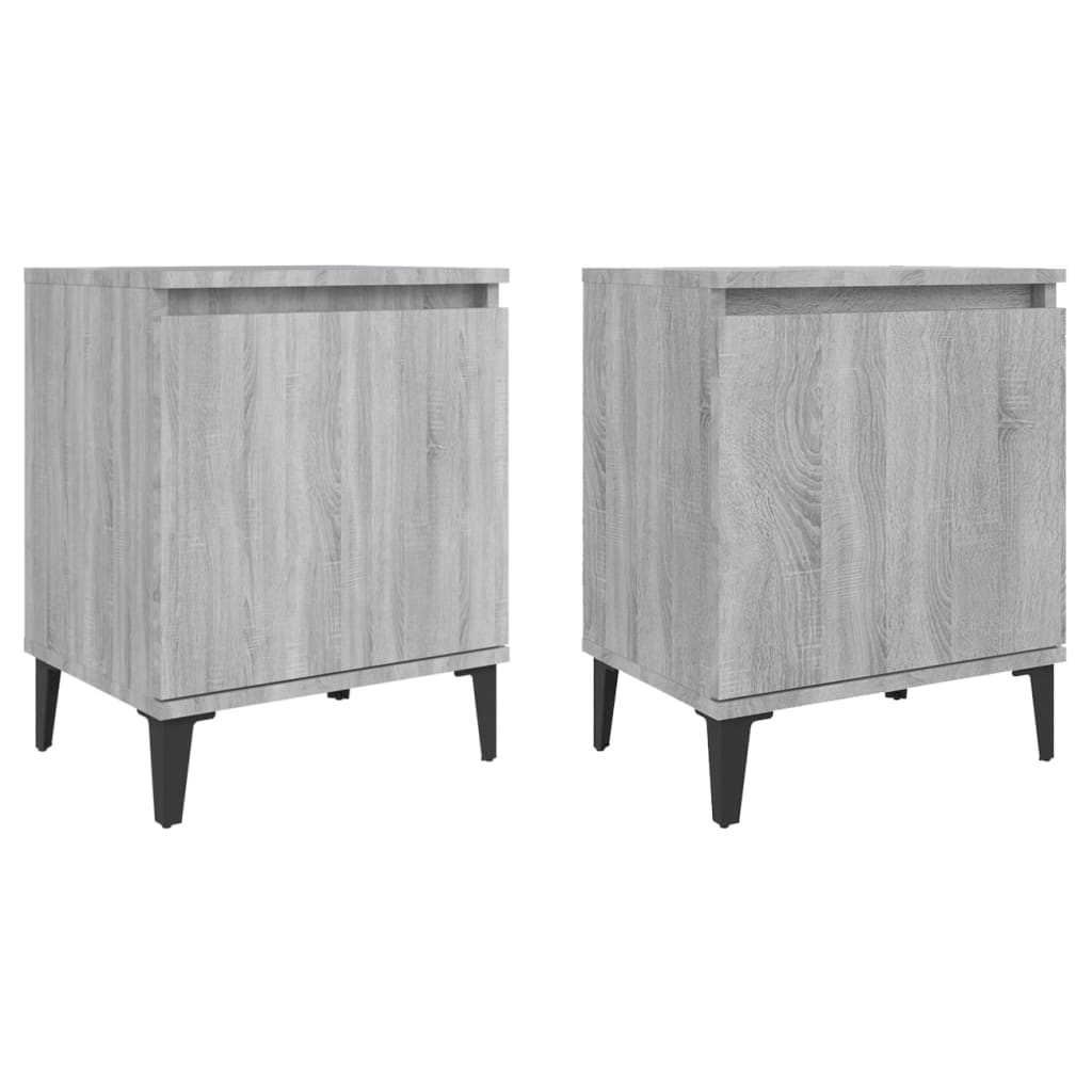 vidaXL Bed Cabinets with Metal Legs Grey Sonoma 40x30x50 cm