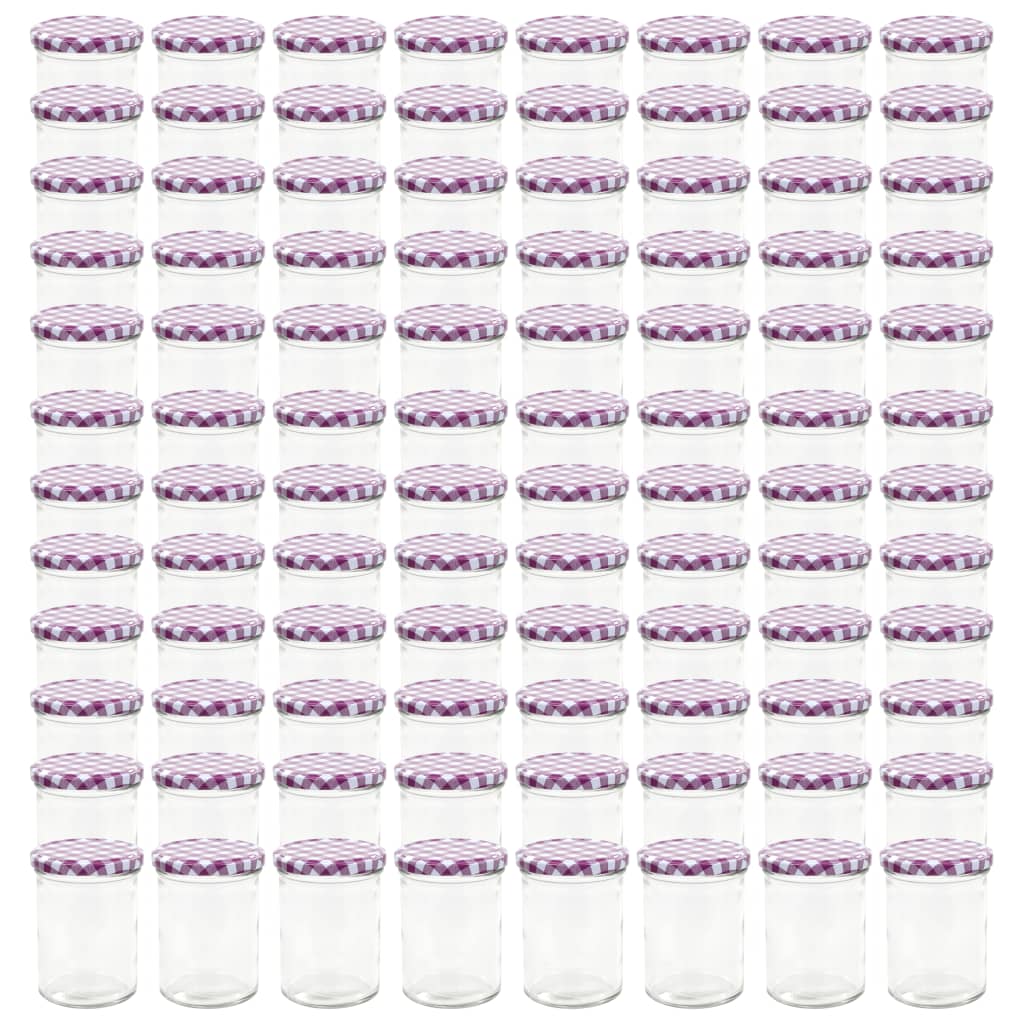 vidaXL Glass Jam Jars with White and Purple Lid 96 pcs 400 ml