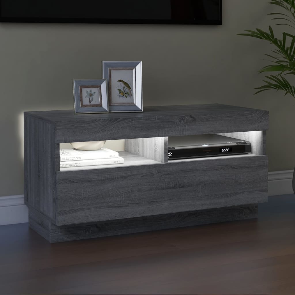 vidaXL TV Cabinet with LED Lights Grey Sonoma 80x35x40 cm