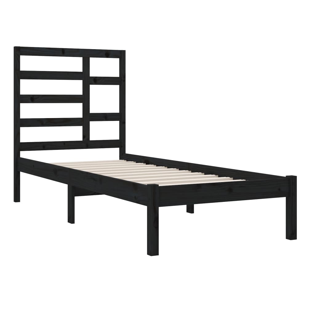 vidaXL Bed Frame Black Solid Wood 90X190 cm Single