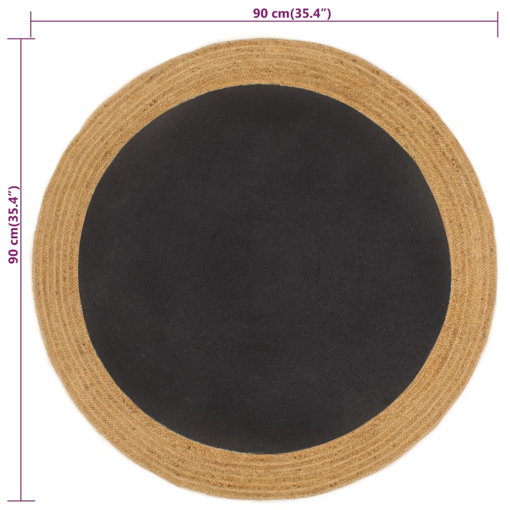 vidaXL Area Rug Braided Black & Natural 90 cm Jute & Cotton Round