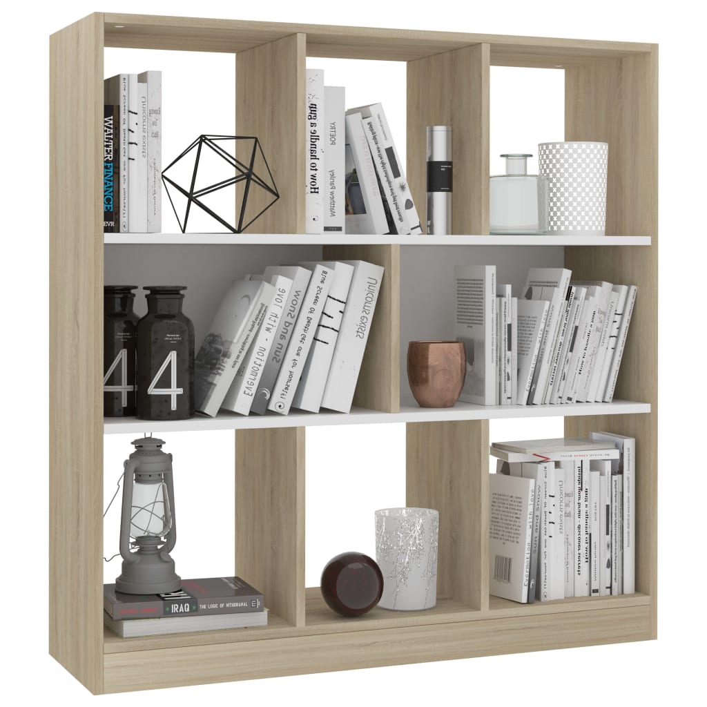 vidaXL Book Cabinet White and Sonoma Oak 97.5x29.5x100 cm Engineered Wood