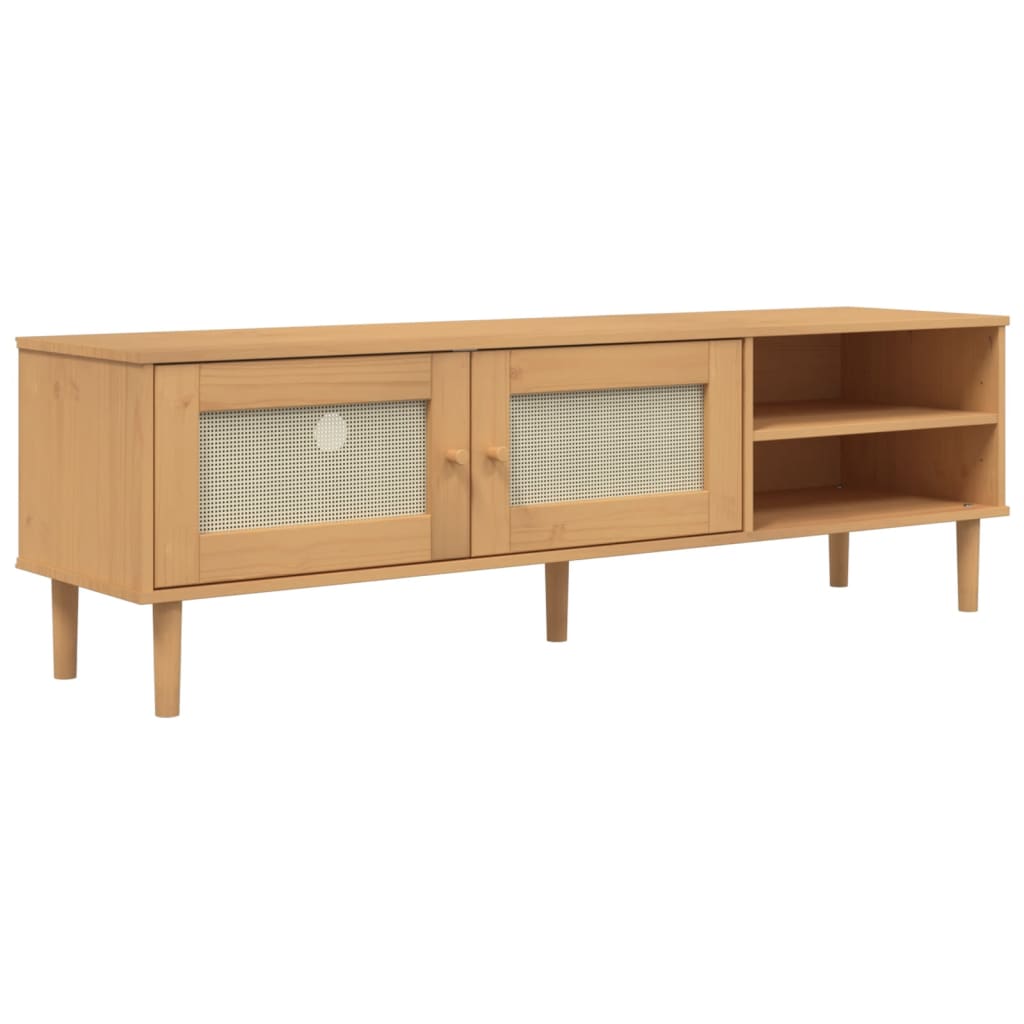 vidaXL TV Cabinet SENJA Rattan Look Brown 158x40x49cm Solid Wood Pine