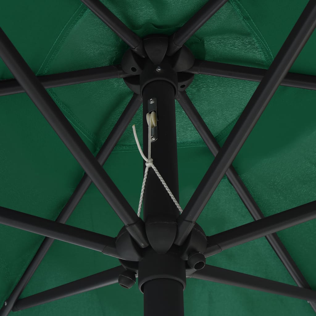 vidaXL Parasol with LED Lights and Aluminium Pole 270 cm Green