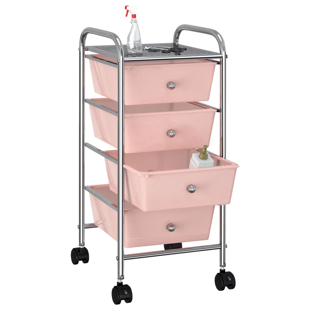 vidaXL 4-Drawer Mobile Storage Trolley Pink Plastic