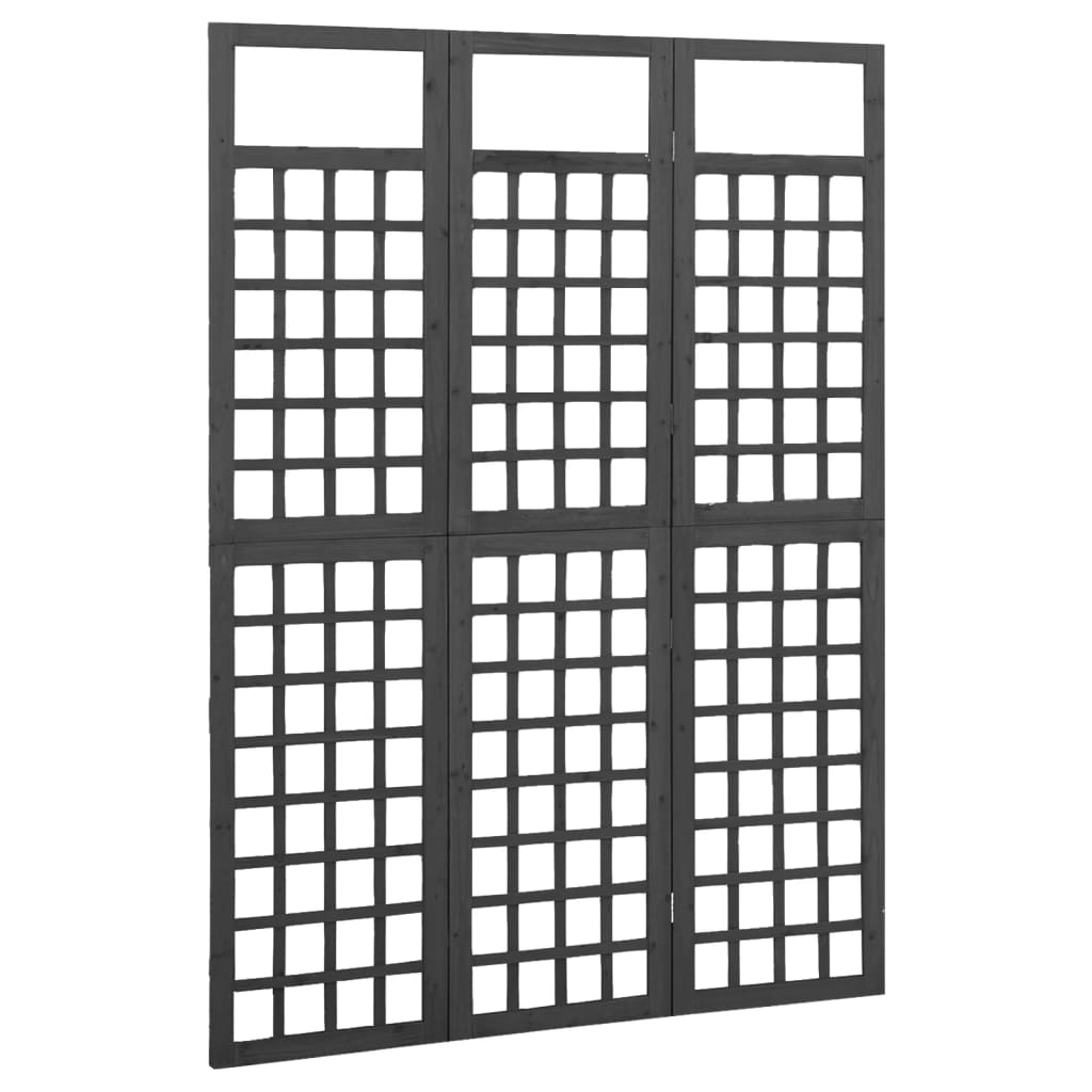 vidaXL 3-Panel Room Divider/Trellis Solid Fir Wood Black 121x180 cm