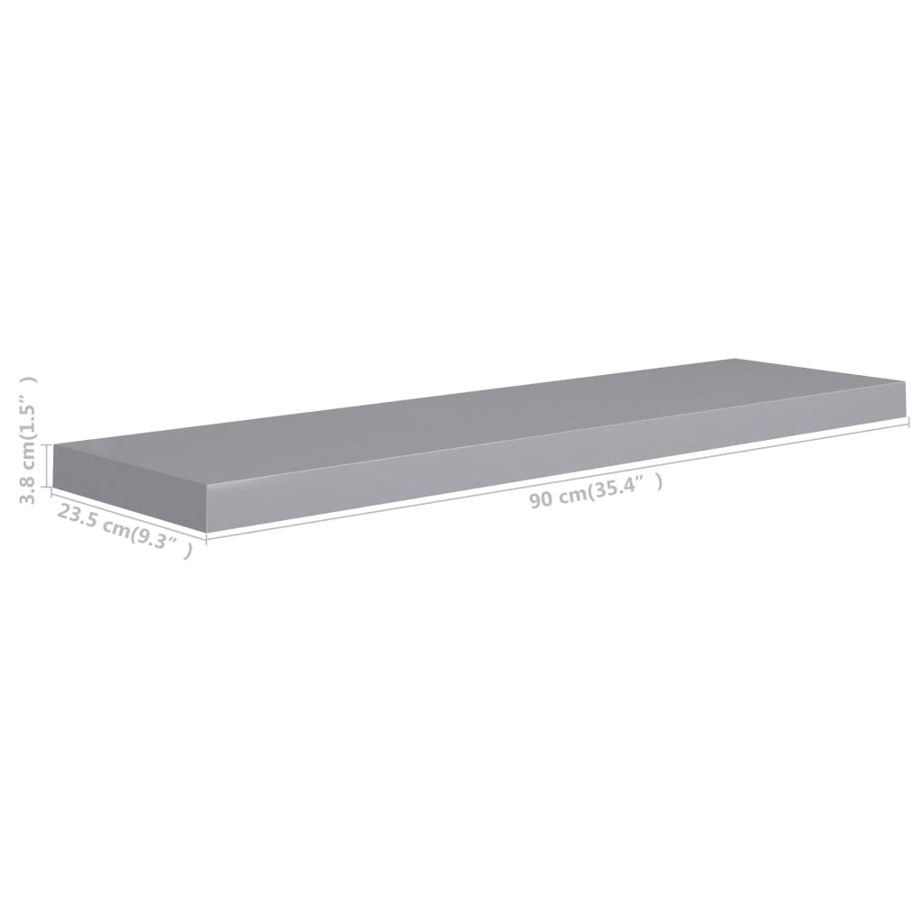 vidaXL Floating Wall Shelves 4 pcs Grey 90x23.5x3.8 cm MDF