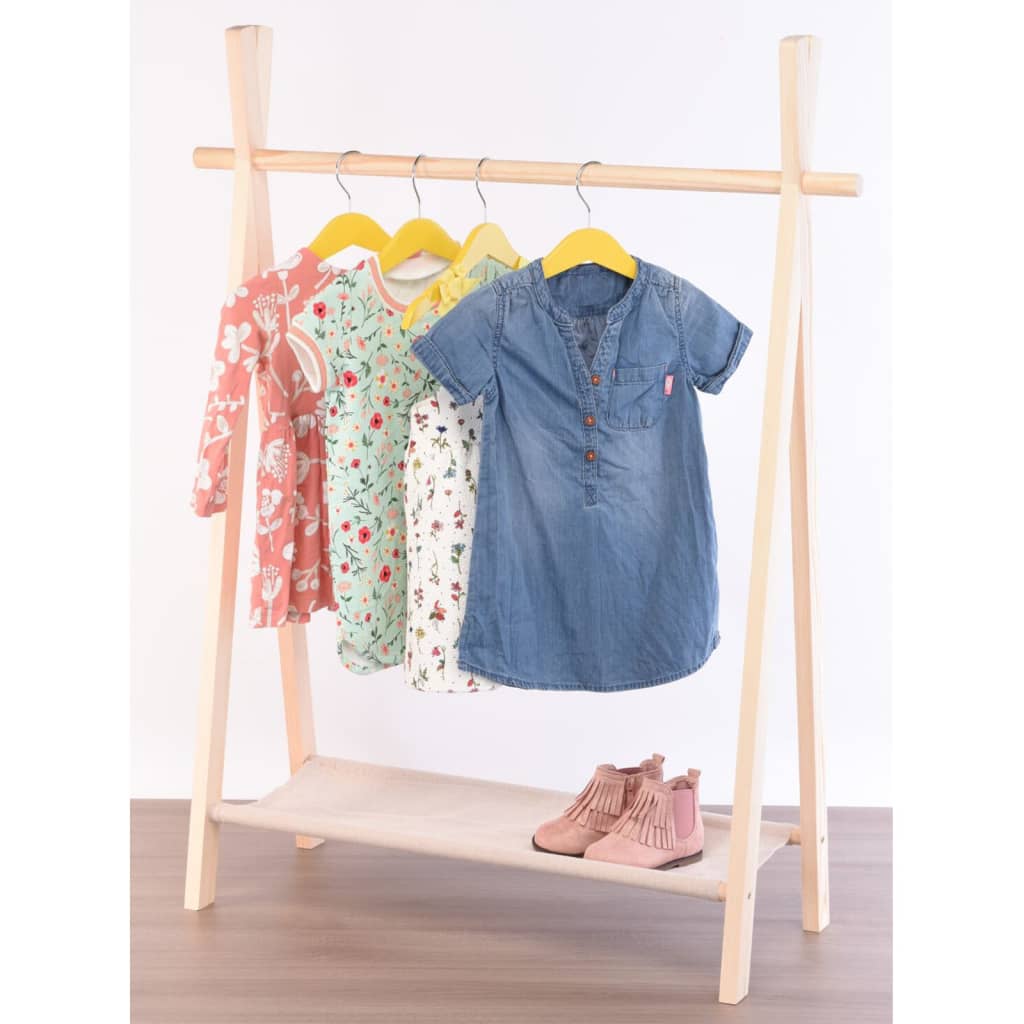 Storage Solutions Children's Clothing Rack with 1 Tier Pinewood