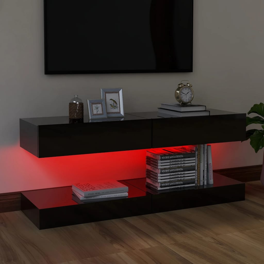 vidaXL TV Cabinets with LED Lights 2 pcs High Gloss Black 60x35 cm