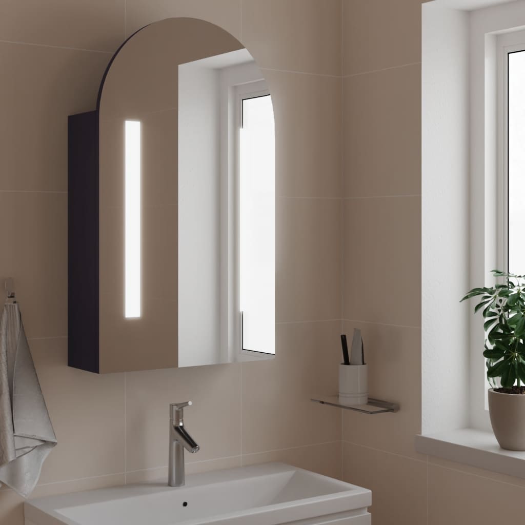 vidaXL Bathroom Mirror Cabinet with LED Light Arched Grey 42x13x70 cm