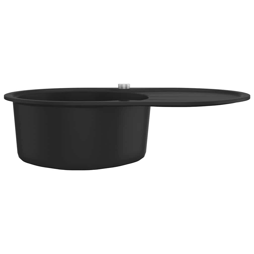 vidaXL Granite Kitchen Sink Single Basin Oval Black vidaXL.ie