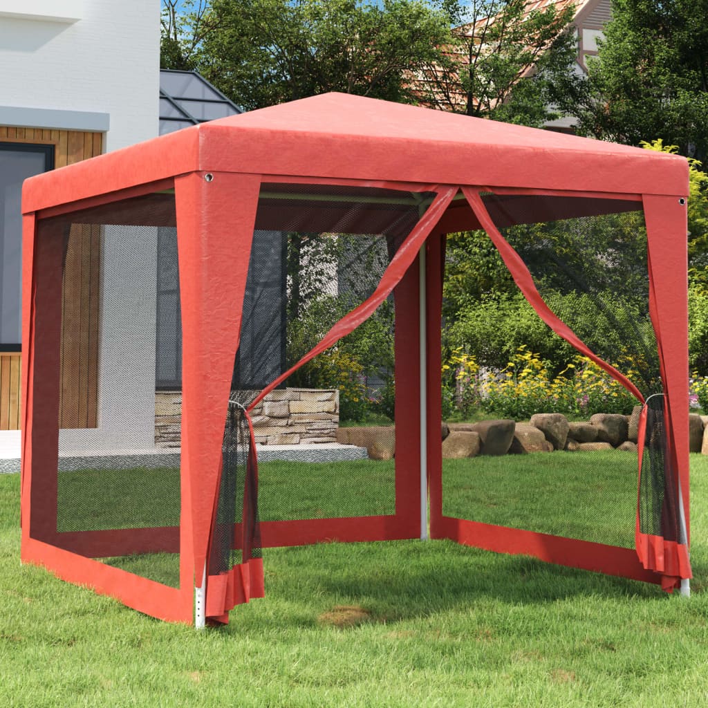 vidaXL Party Tent with 4 Mesh Sidewalls Red 2.5x2.5 m HDPE
