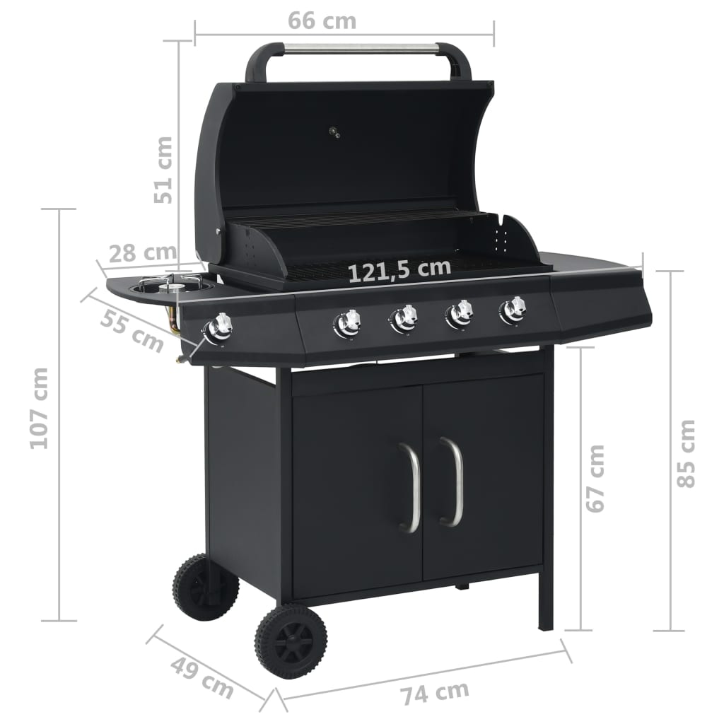 vidaXL Gas Barbecue Grill 4+1 Cooking Zone Black Steel