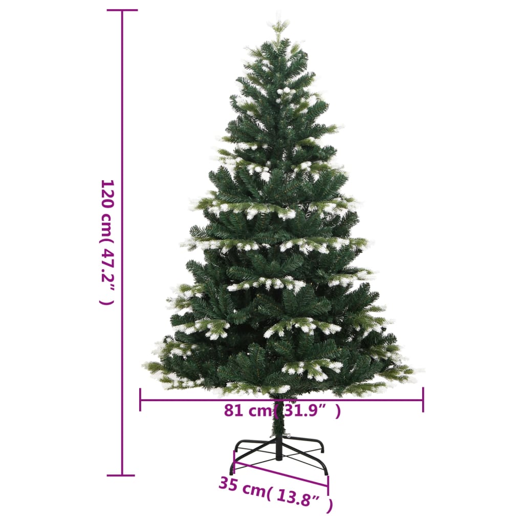 vidaXL Artificial Hinged Christmas Tree 150 LEDs & Flocked Snow 120 cm