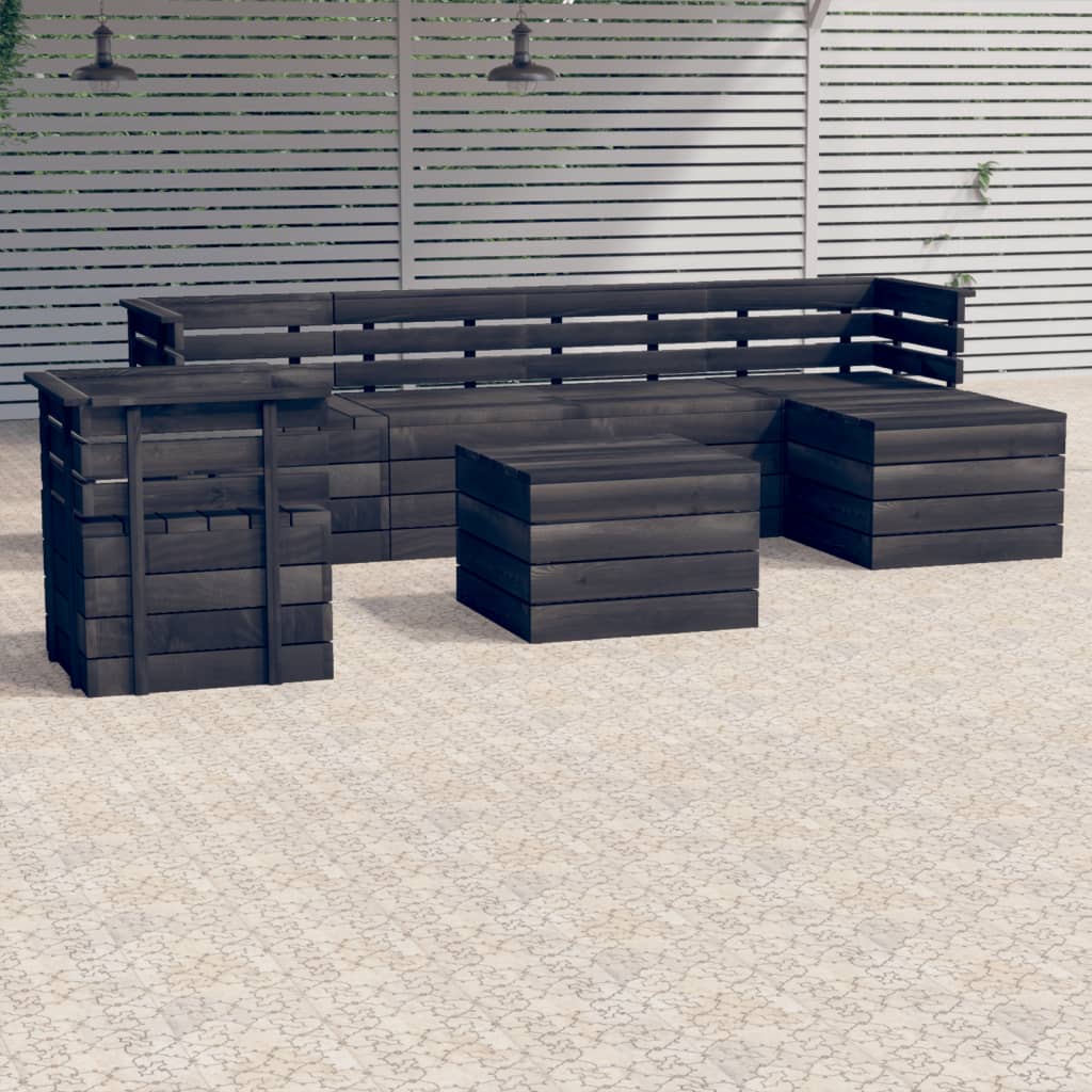vidaXL 7 Piece Garden Pallet Lounge Set Solid Pinewood Dark Grey