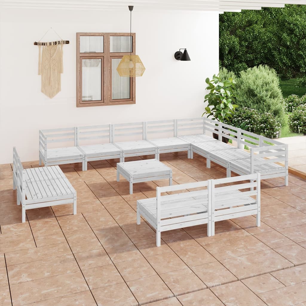 vidaXL 13 Piece Garden Lounge Set Solid Pinewood White