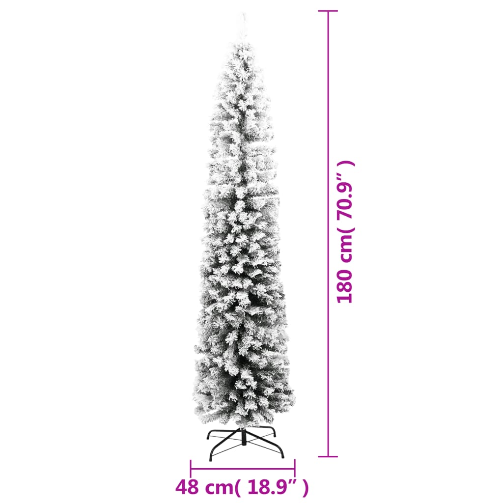 vidaXL Slim Artificial Christmas Tree with Flocked Snow Green 180 cm PVC