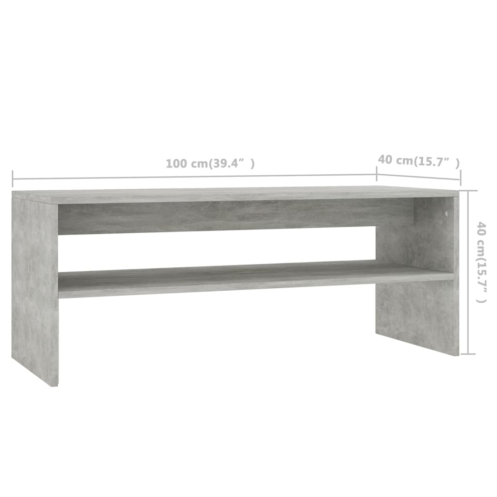 vidaXL Coffee Table Concrete Grey 100x40x40 cm Engineered Wood