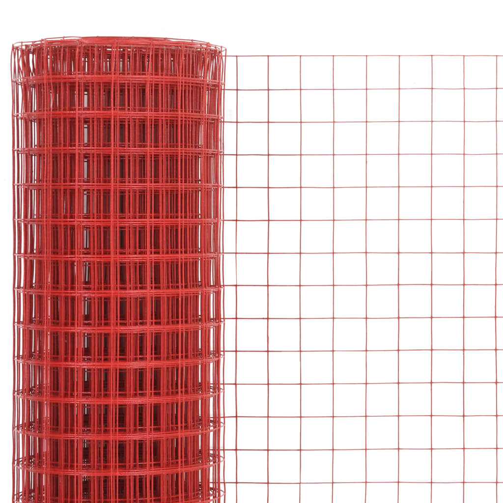 vidaXL Chicken Wire Fence Steel with PVC Coating 10x1.5 m Red