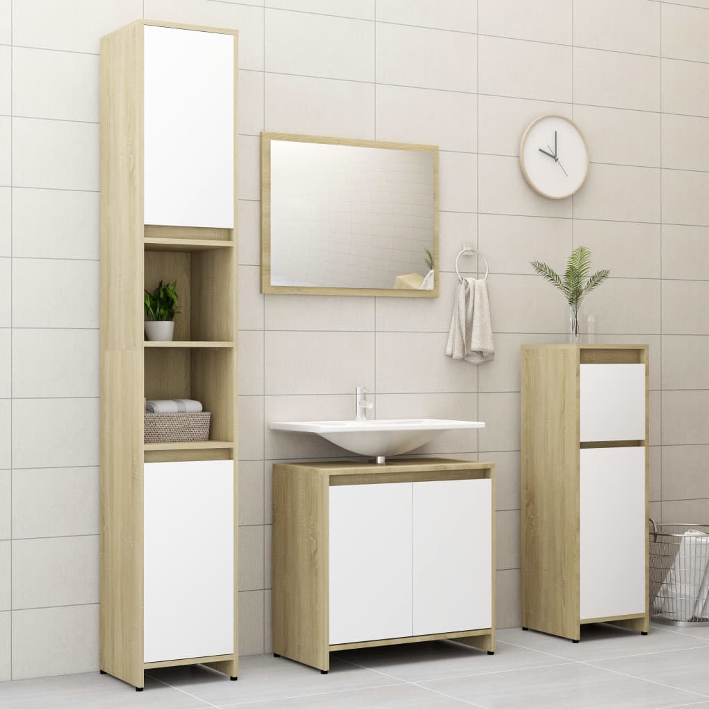 vidaXL Bathroom Cabinet White and Sonoma Oak 30x30x95 cm Engineered Wood