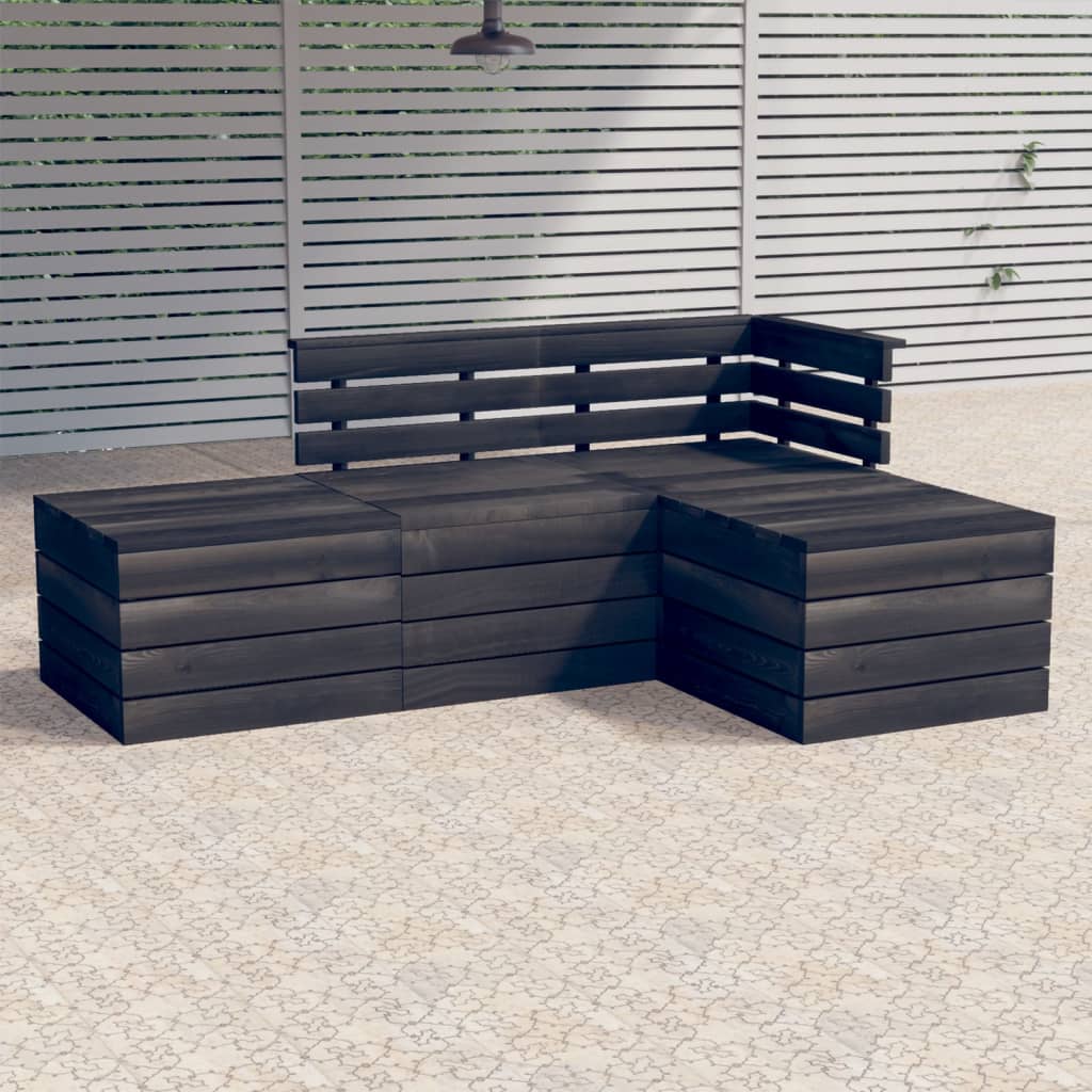 vidaXL 4 Piece Garden Pallet Lounge Set Solid Pinewood Dark Grey