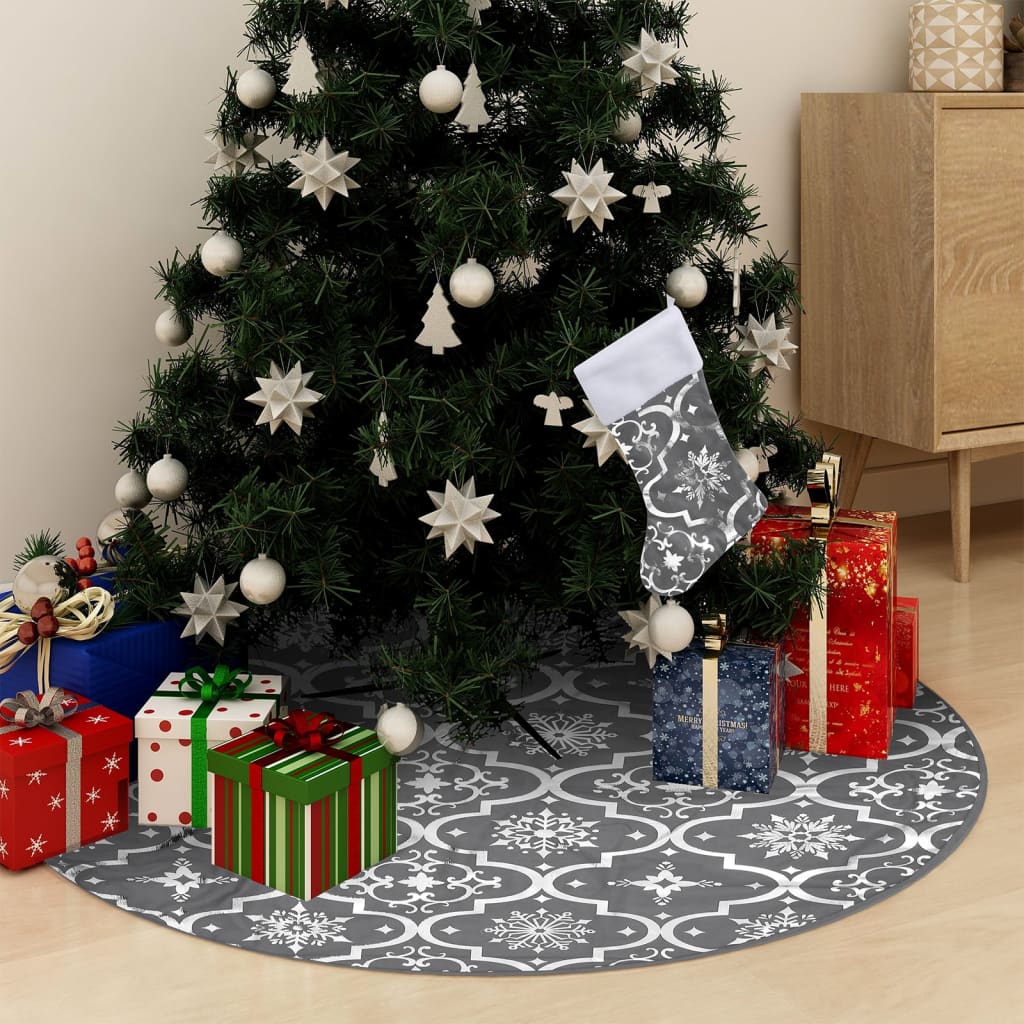 vidaXL Luxury Christmas Tree Skirt with Sock Grey 150 cm Fabric