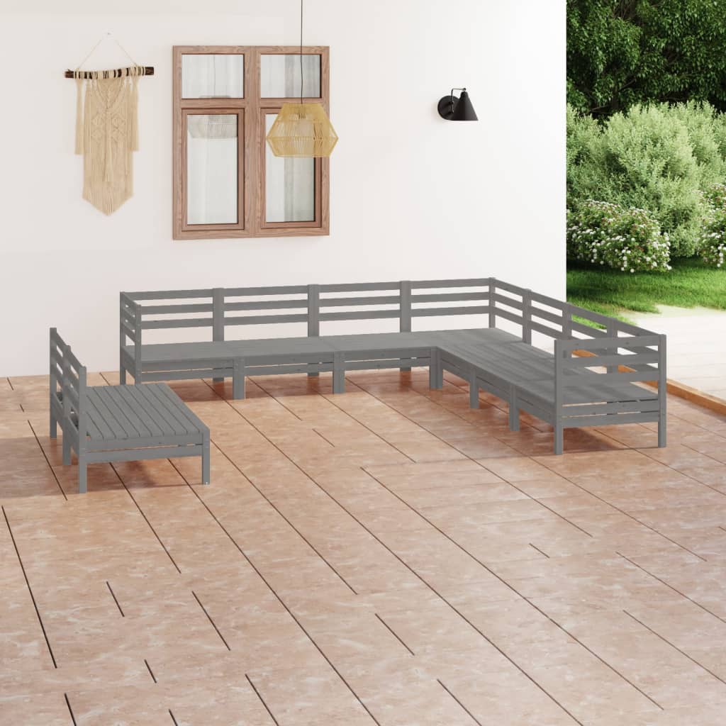 vidaXL 9 Piece Garden Lounge Set Solid Pinewood Grey