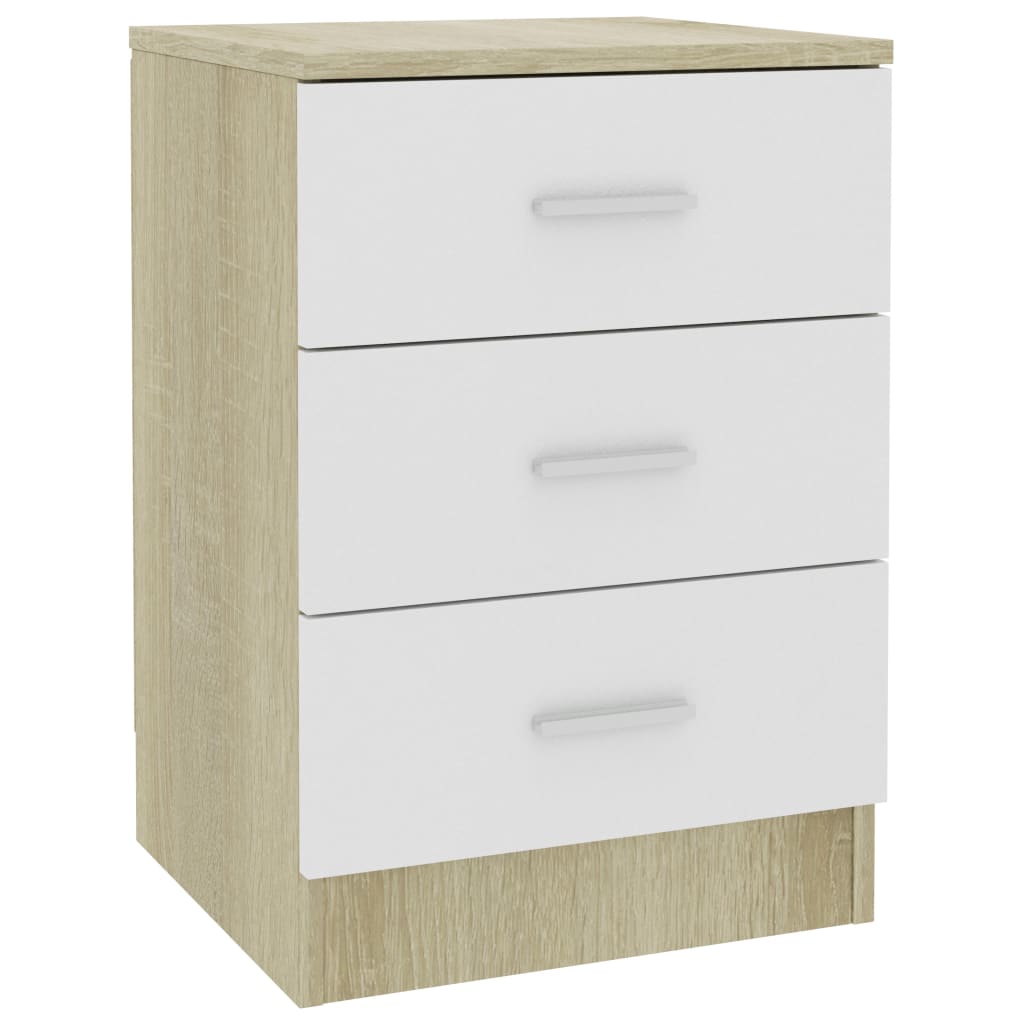 vidaXL Bedside Cabinet White and Sonoma Oak 38x35x56 cm Engineered Wood