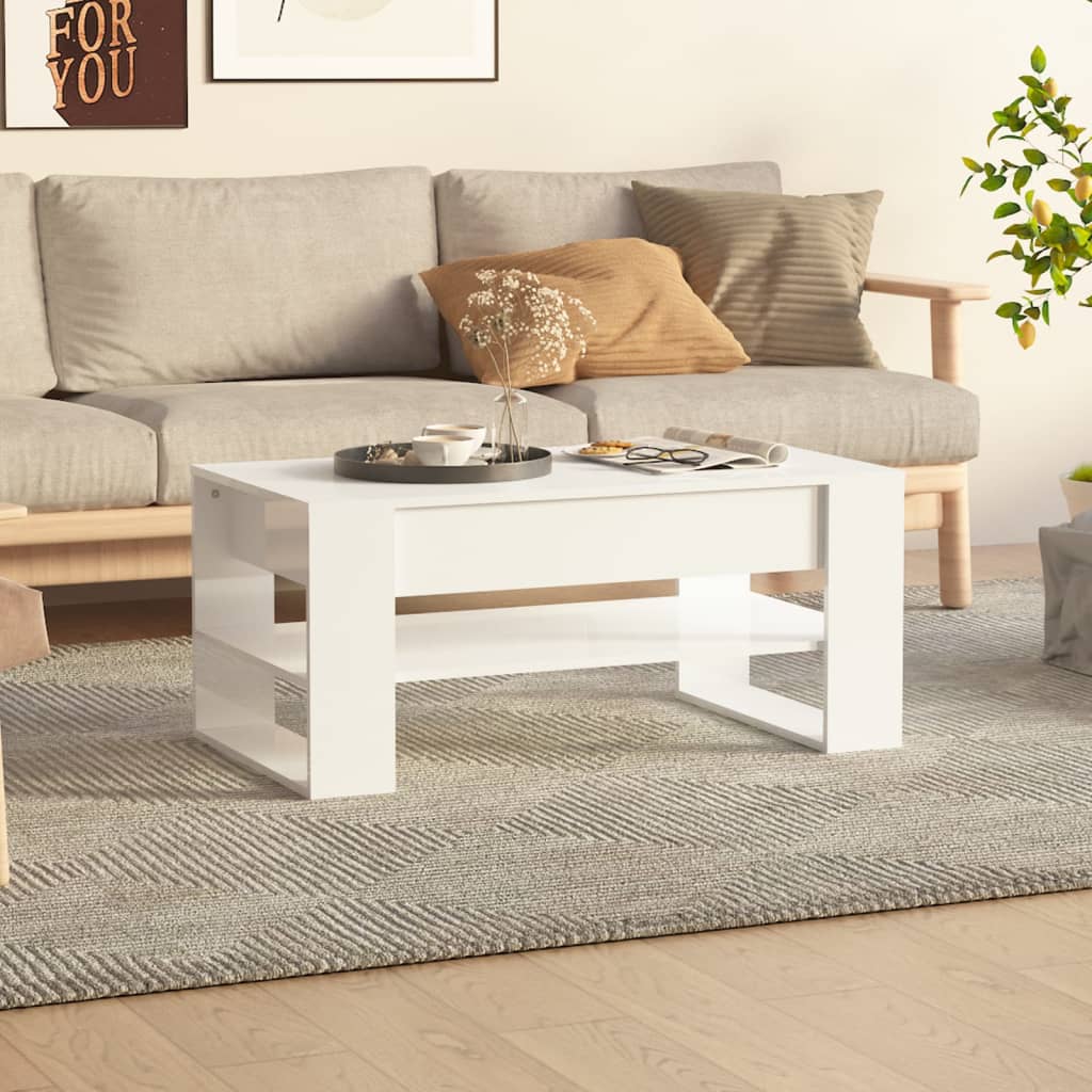vidaXL Coffee Table High Gloss White 102x55x45 cm Engineered Wood