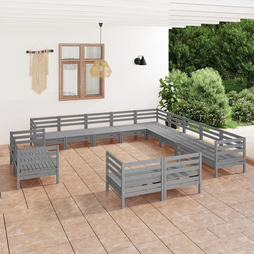 vidaXL 13 Piece Garden Lounge Set Solid Pinewood Grey