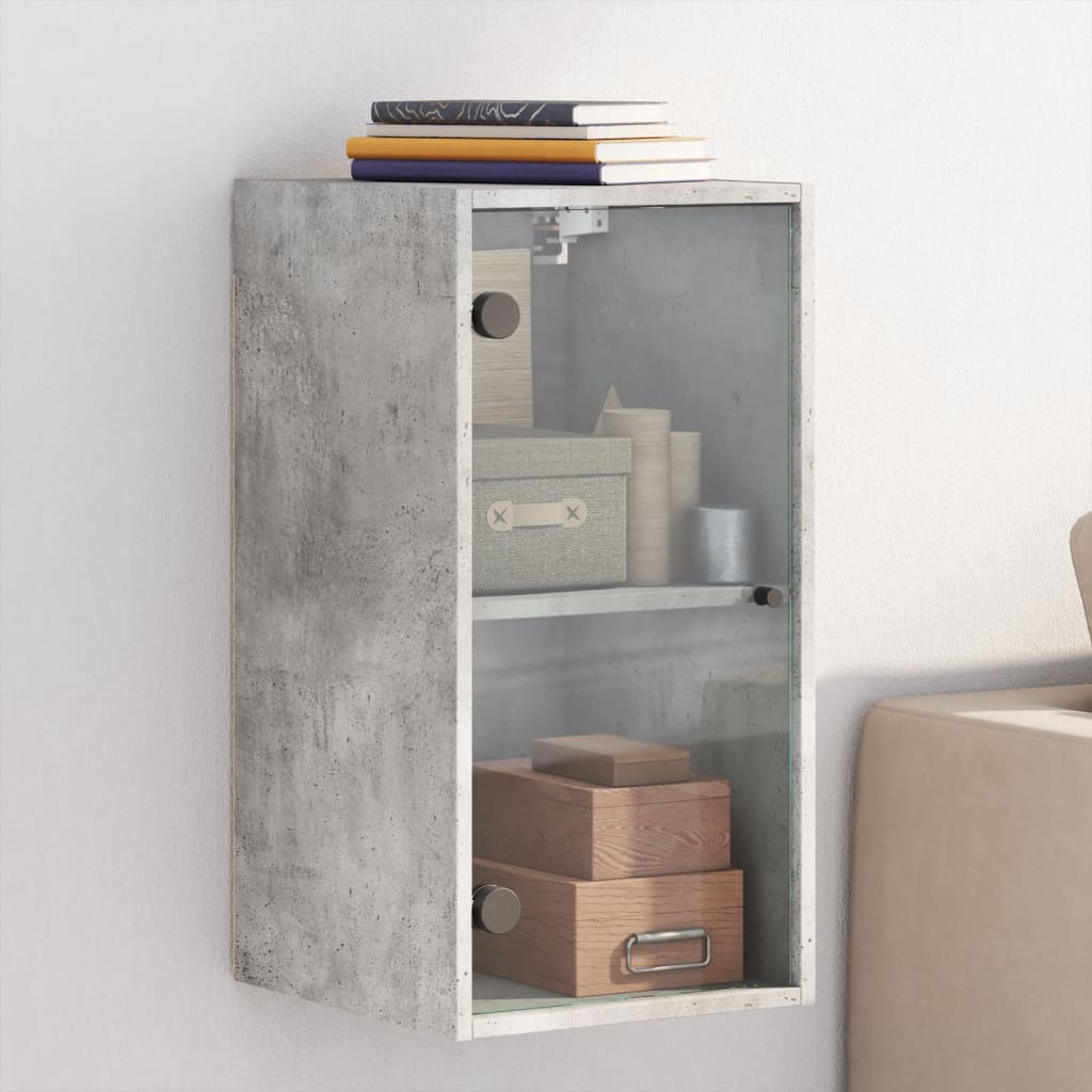 vidaXL Wall Cabinet with Glass Doors Concrete Grey 35x37x68.5 cm