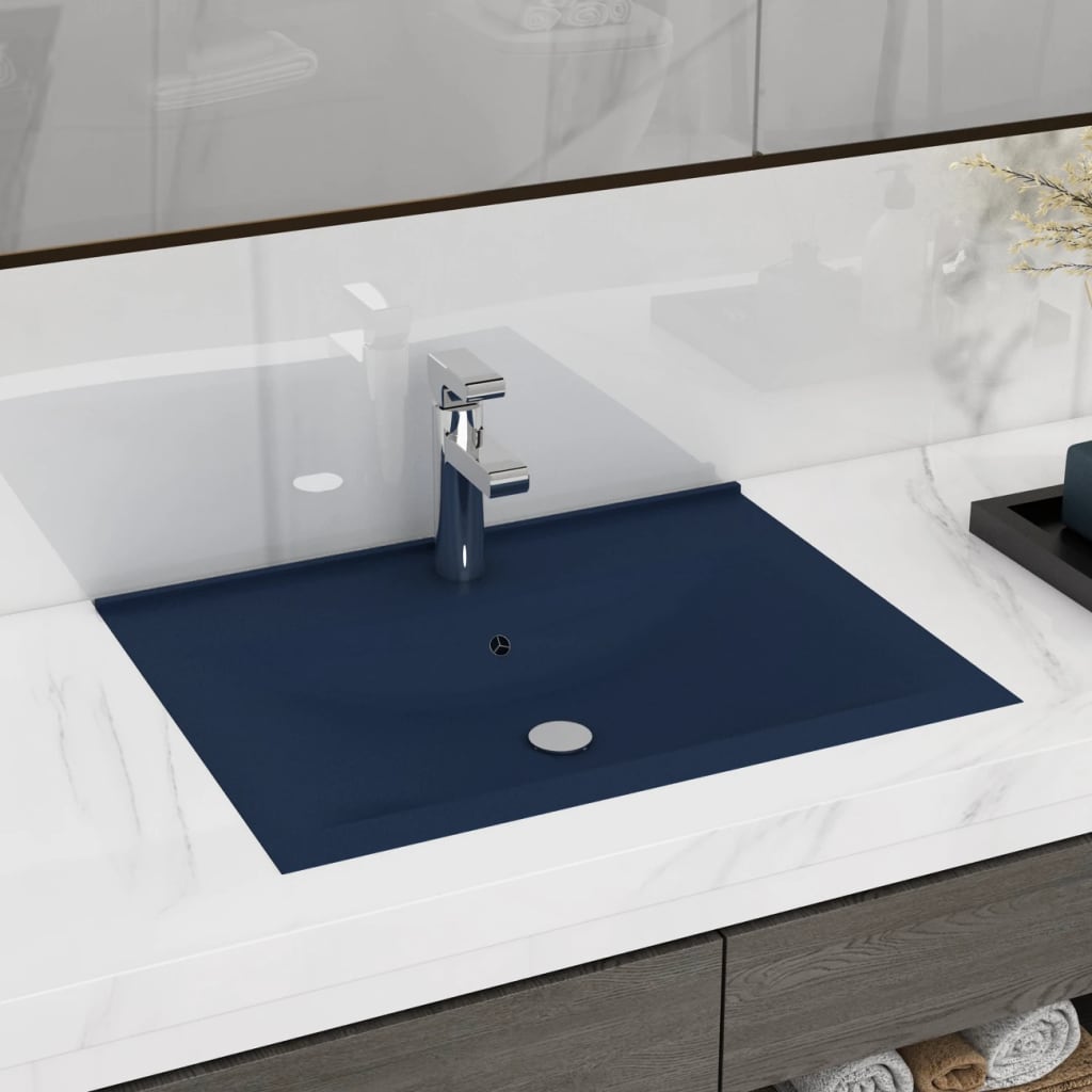 vidaXL Luxury Basin with Faucet Hole Matt Dark Blue 60x46 cm Ceramic