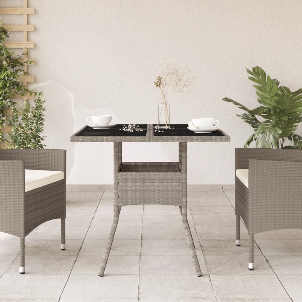 vidaXL Garden Table with Glass Top Light Grey 80x80x75 cm Poly Rattan