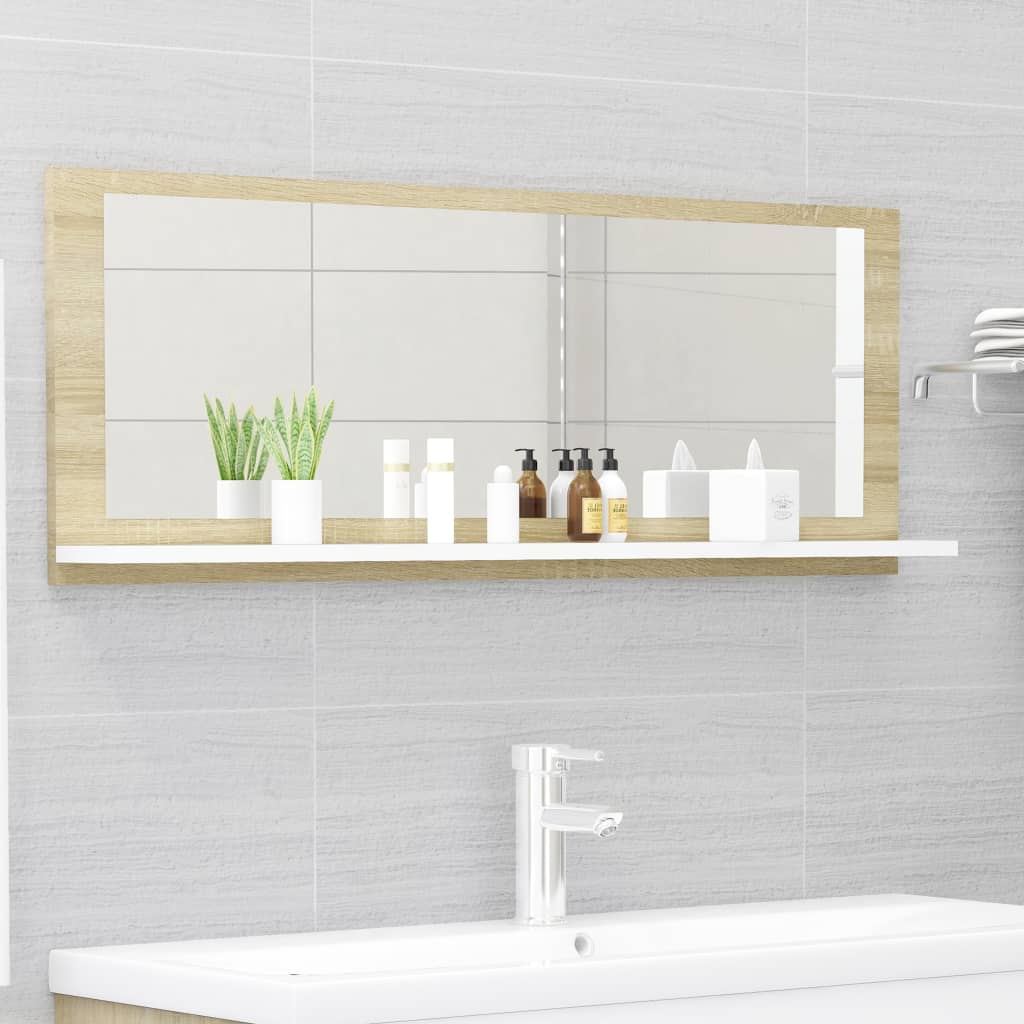 vidaXL Bathroom Mirror White and Sonoma Oak 100x10.5x37 cm Engineered Wood
