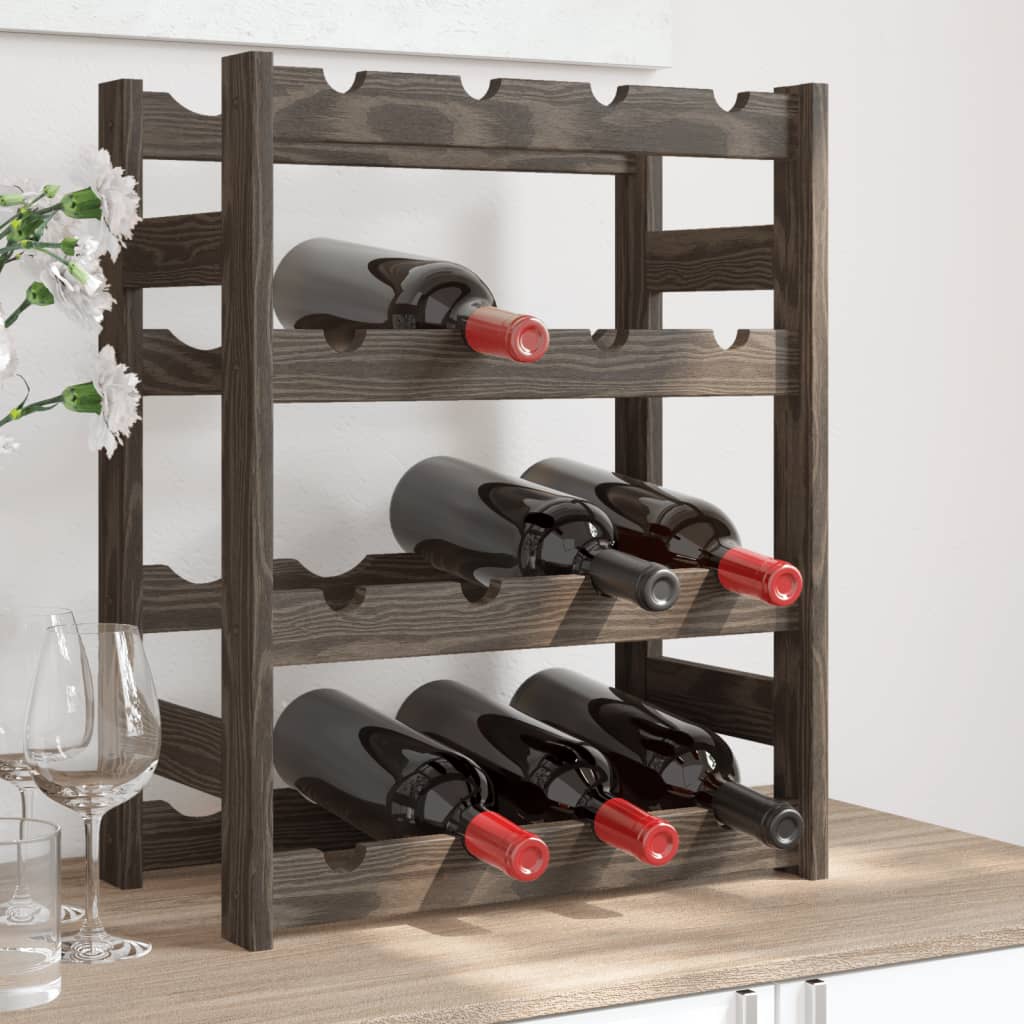 vidaXL Wine Rack for 16 Bottles Grey Solid Wood Pine