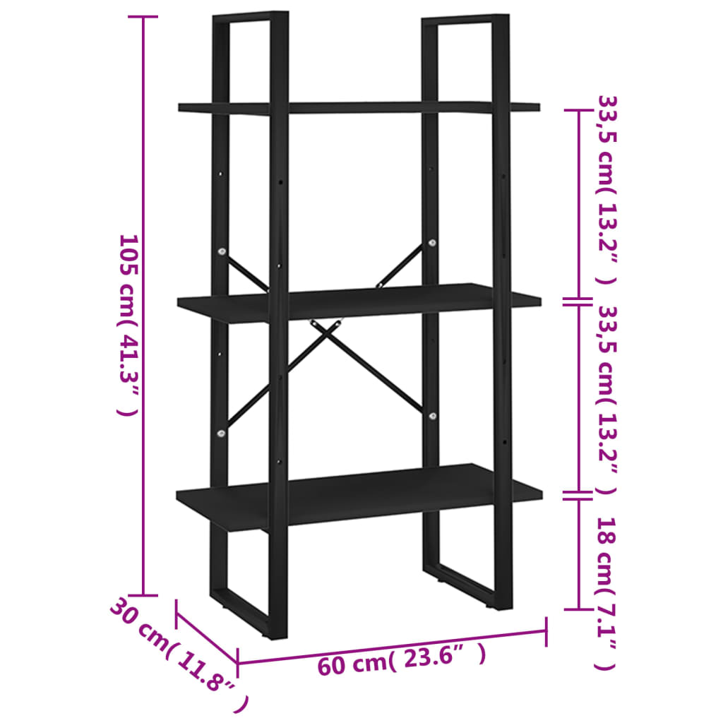 vidaXL Storage Shelf Black 60x30x105 cm Engineered Wood