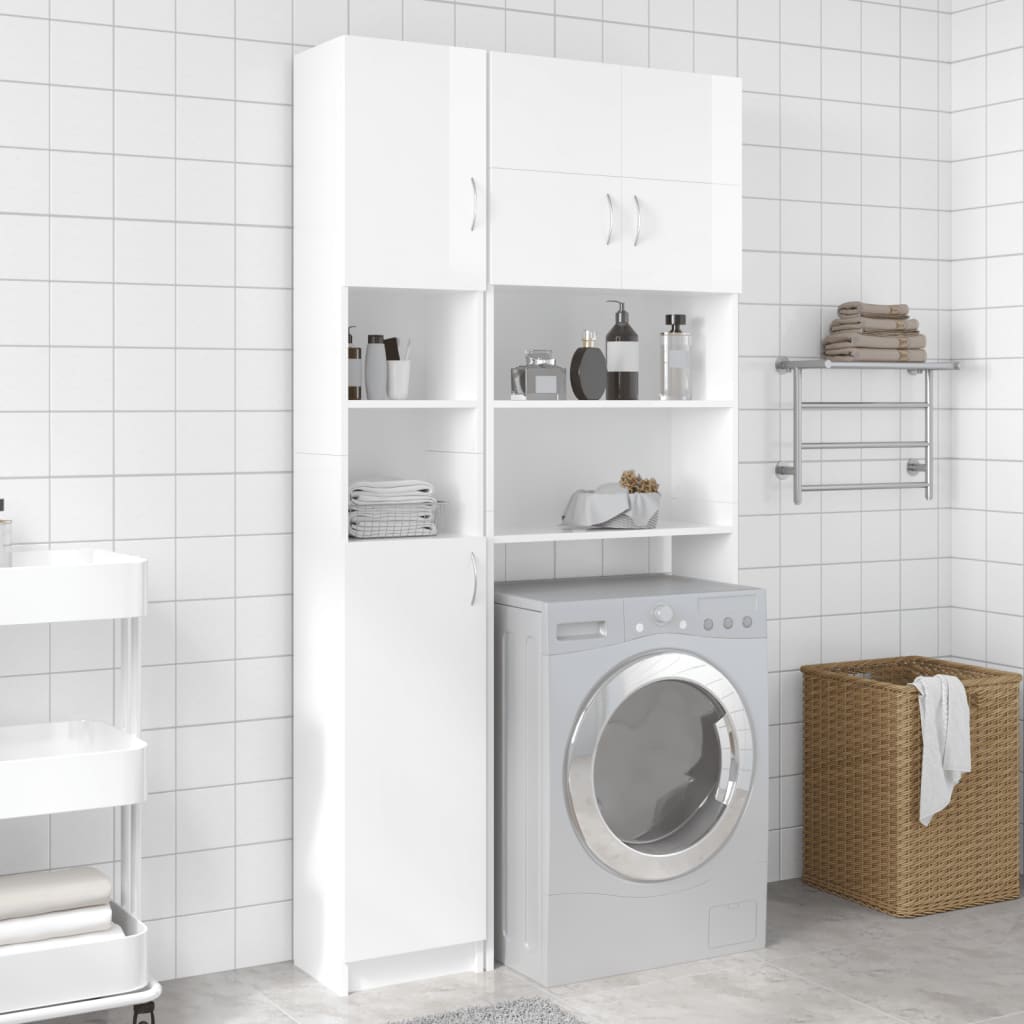 vidaXL Washing Machine Cabinet Set High Gloss White Engineered Wood