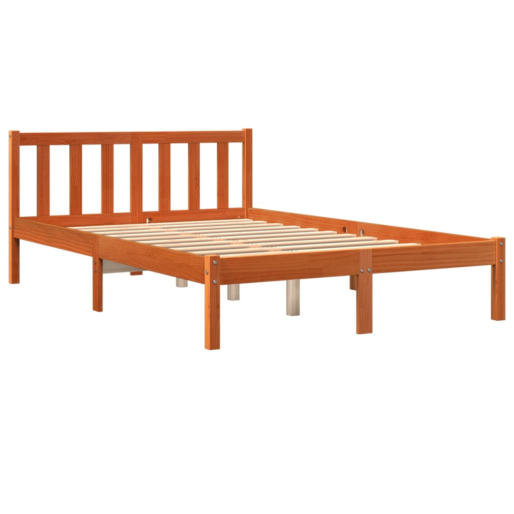 vidaXL Bed Frame Wax Brown 120x190 cm Small Double Solid Wood Pine