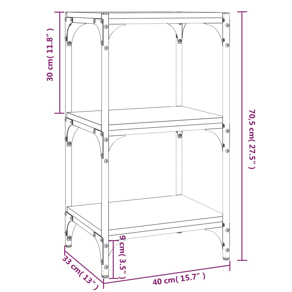 vidaXL Book Cabinet Brown Oak 40x33x70.5 cm Engineered Wood and Steel