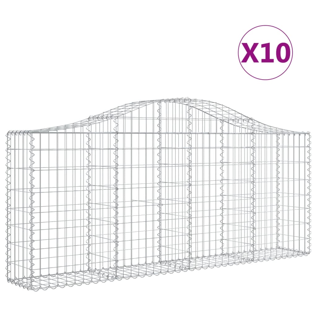 vidaXL Arched Gabion Baskets 10 pcs 200x30x80/100 cm Galvanised Iron