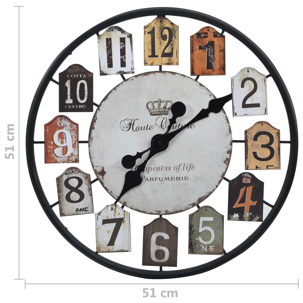 vidaXL Wall Clock Multicolour 51 cm Iron