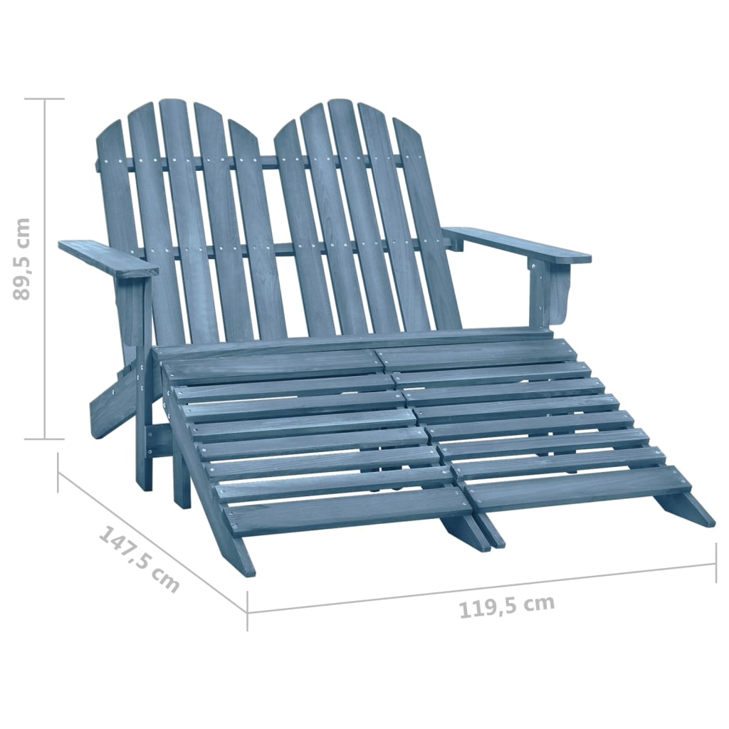 vidaXL 2-Seater Garden Adirondack Chair&Ottoman Fir Wood Blue